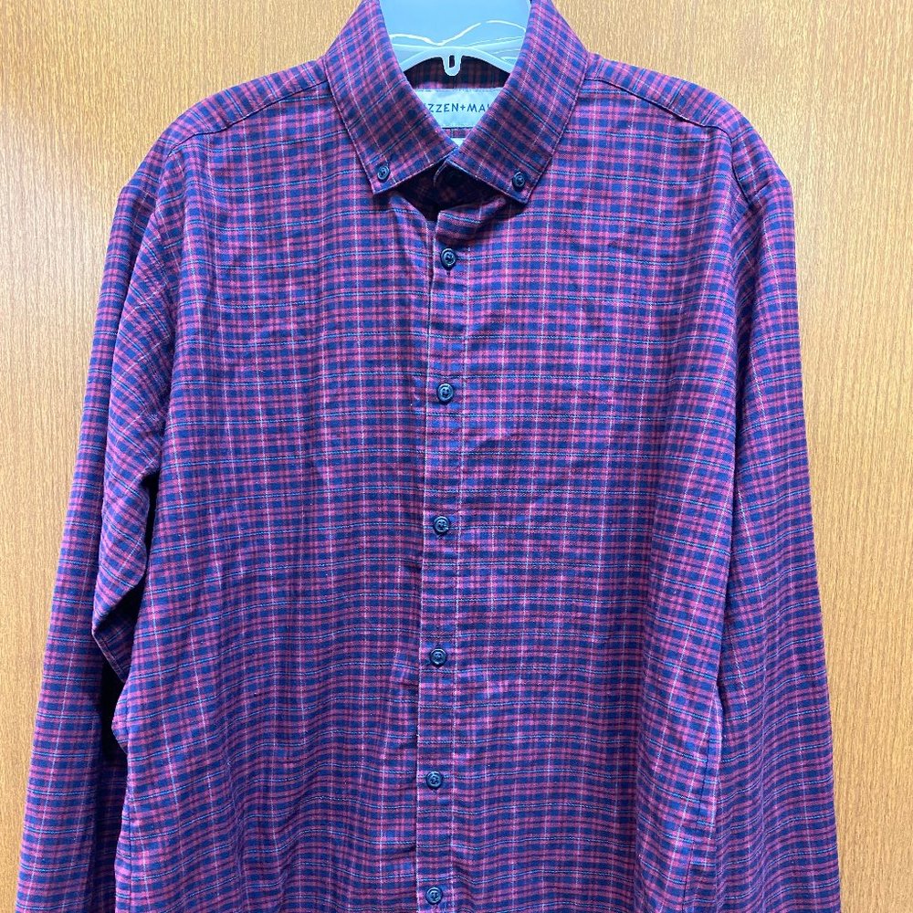 Mizzen+Main Men Perform Maroon Grey Navy Black Check Dress Shirt Med & L Availab